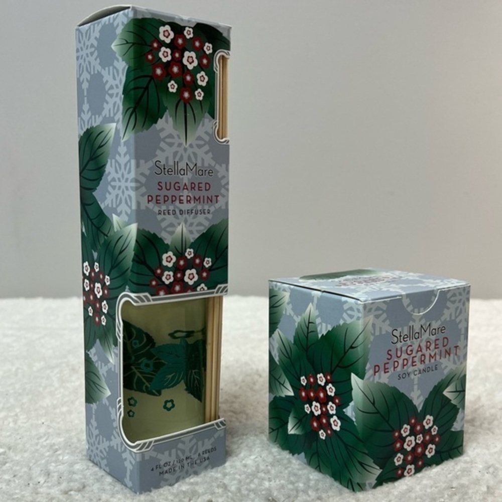 Pacifica Stella Mare Sugared Peppermint Soy Candle + Reed Diffuser Set